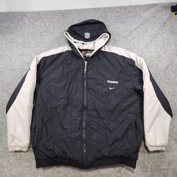 VTG 90s NIKE Las Vegas Raiders Jacket Mens 2XL Quilted Lined NFL Football Hooded - Picture 2 of 14